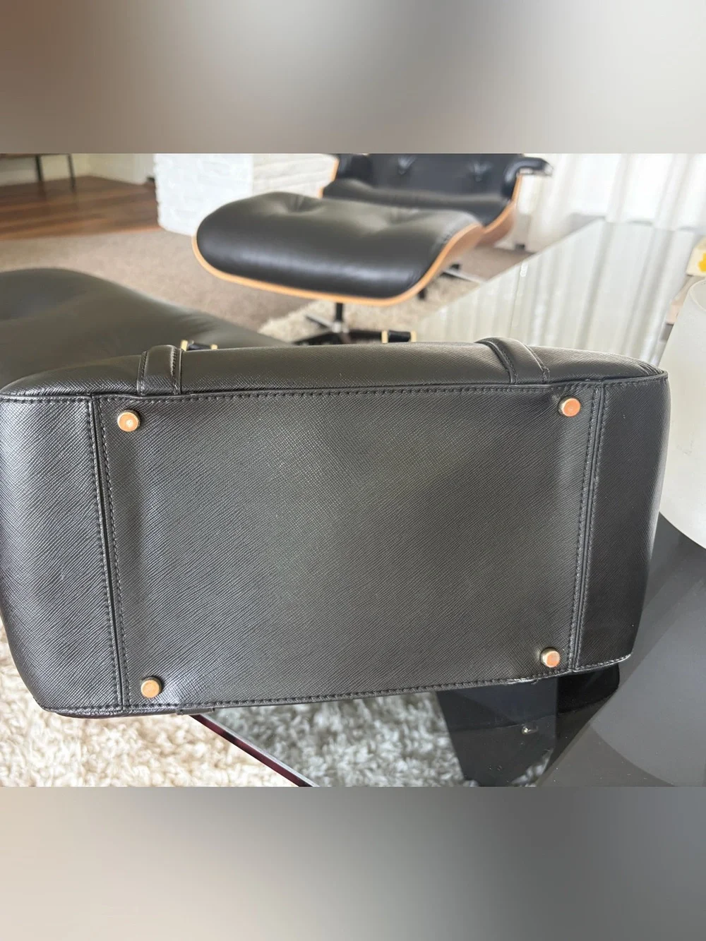 kate spade Black Leather Structured Tote with Gold Hardware